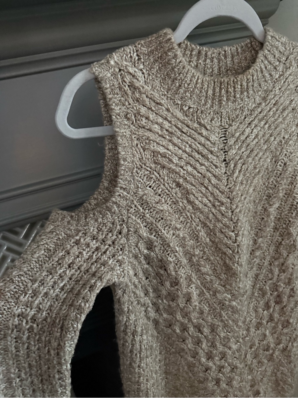 Express Cream Cold-Shoulder Cable Knit Sweater